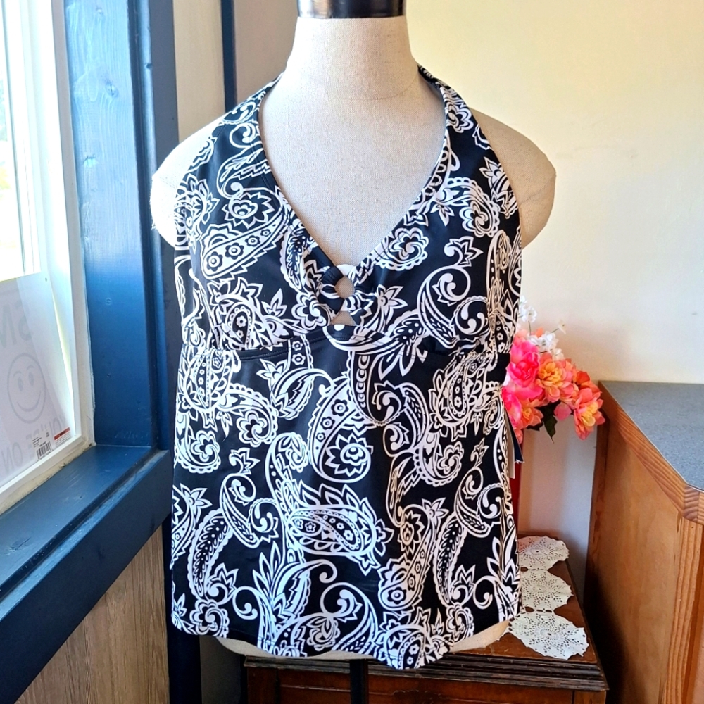 Jantzen "Classics" Paisley Keyhole, Halter Swim Suit Top, Size 16, RN#37966, NWT